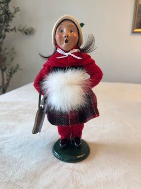 Vintage 1992 Byer’s Choice Ltd Caroler Figurine in Red with White Fur Muff